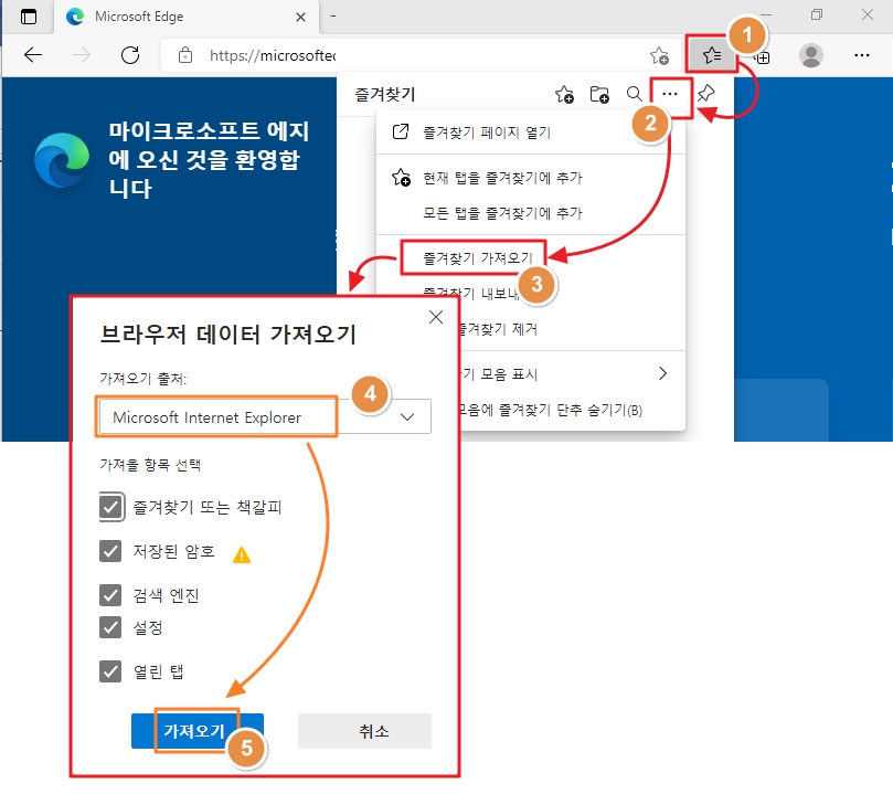 인터넷익스플로러의 즐겨찾기 가져오기.jpg